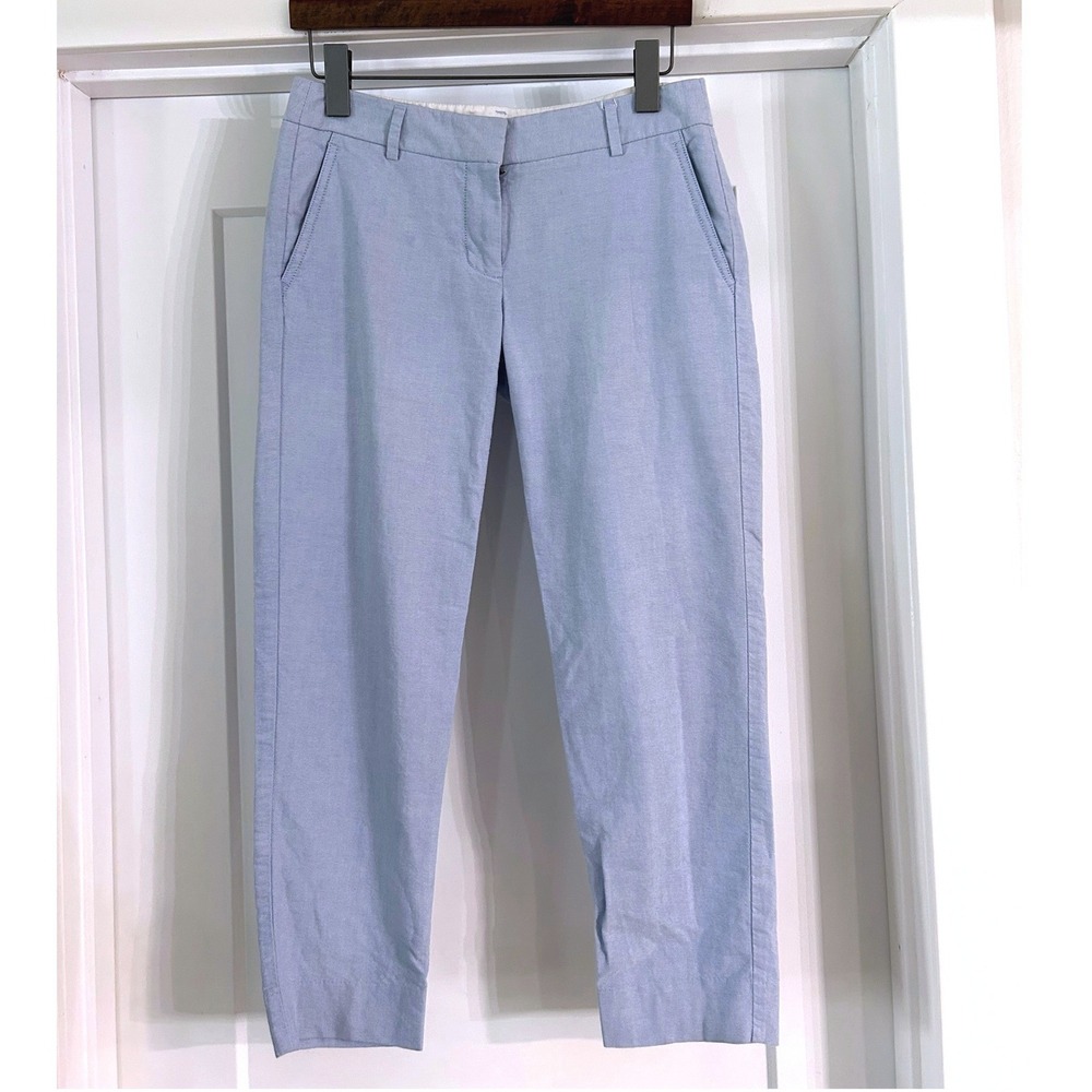 J Crew Martie Pants Light Blue Oxford Cotton Slim Crop Ankle Womens Pants Preppy